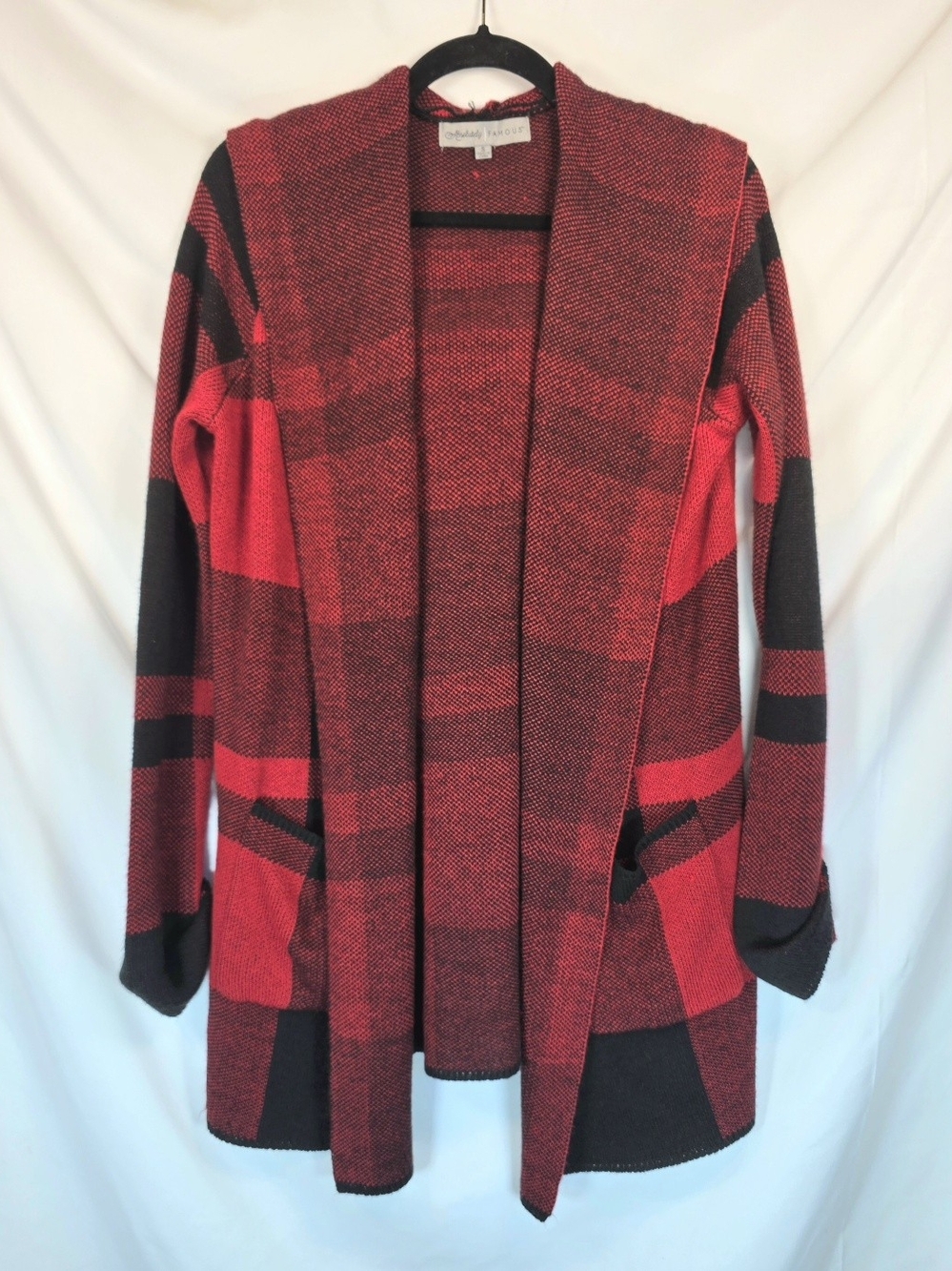 Absolutely Famous Womens Hoody Cardigan Sz S Buffalo Plaid Red Black Soft Cozy